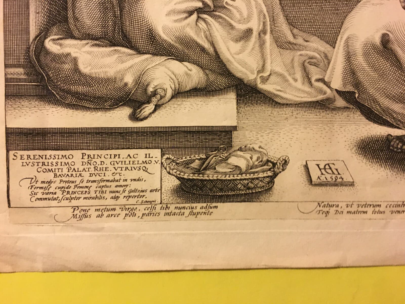 Antica Stampa Popolare Devozionale: Annunciazione. Grande Incisione Da Hendrick Goltzius