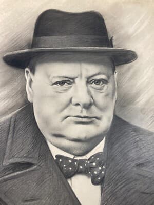 Fotografie Da Collezione: Ritratto Di W. Churchill, Artista Damey, Satira Politica