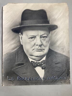 Fotografie Da Collezione: Ritratto Di W. Churchill, Artista Damey, Satira Politica