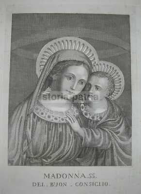 Antica Stampa Popolare Devozionale: Madonna Del Buon Consiglio (metà XIX Secolo)
