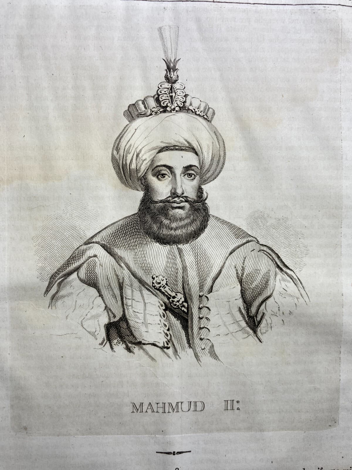 Oriente, Turchia. Antico Ritratto Del Sultano Mahmud II. Incisione Del 1840.
