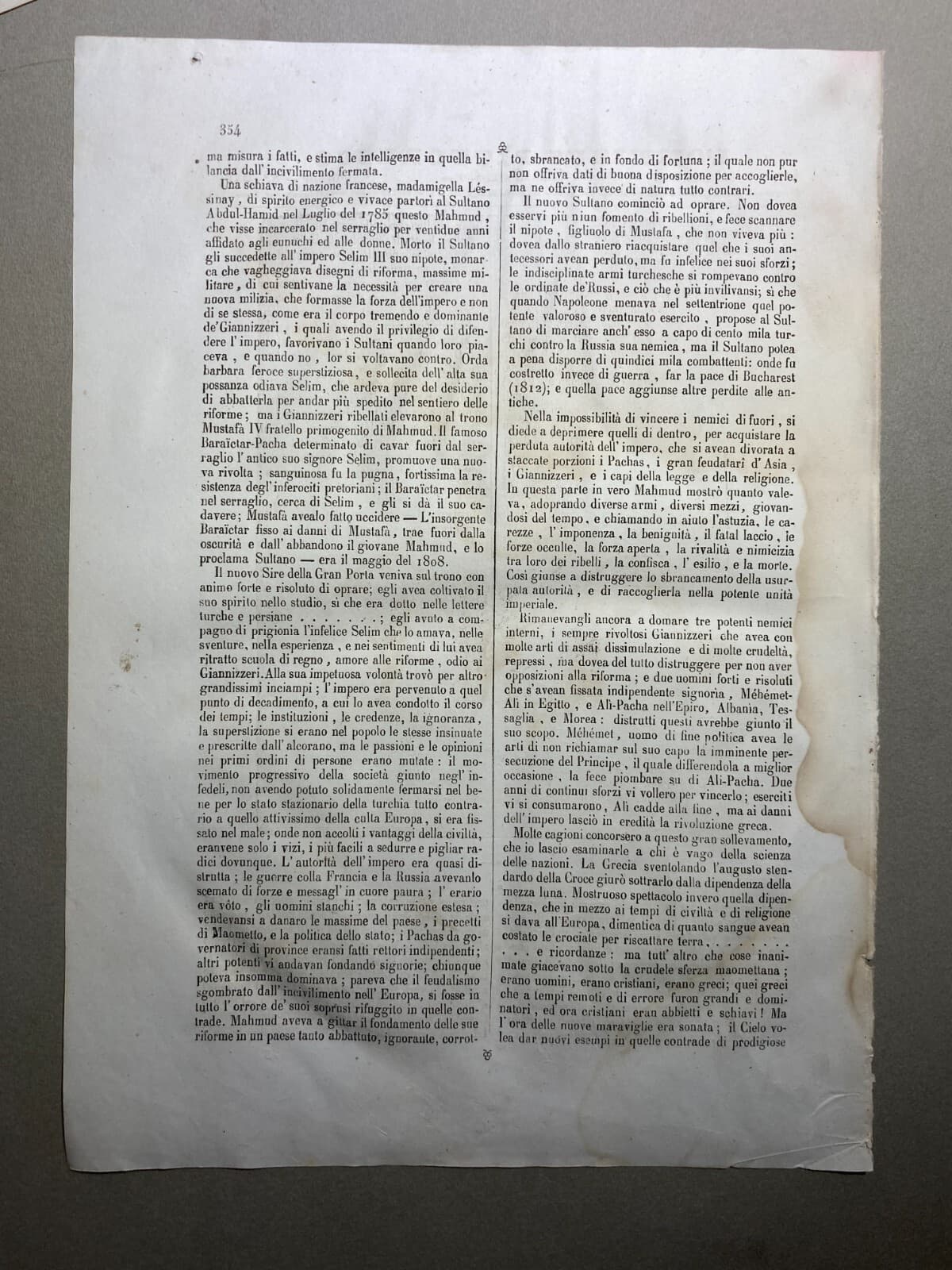 Oriente, Turchia. Antico Ritratto Del Sultano Mahmud II. Incisione Del 1840.