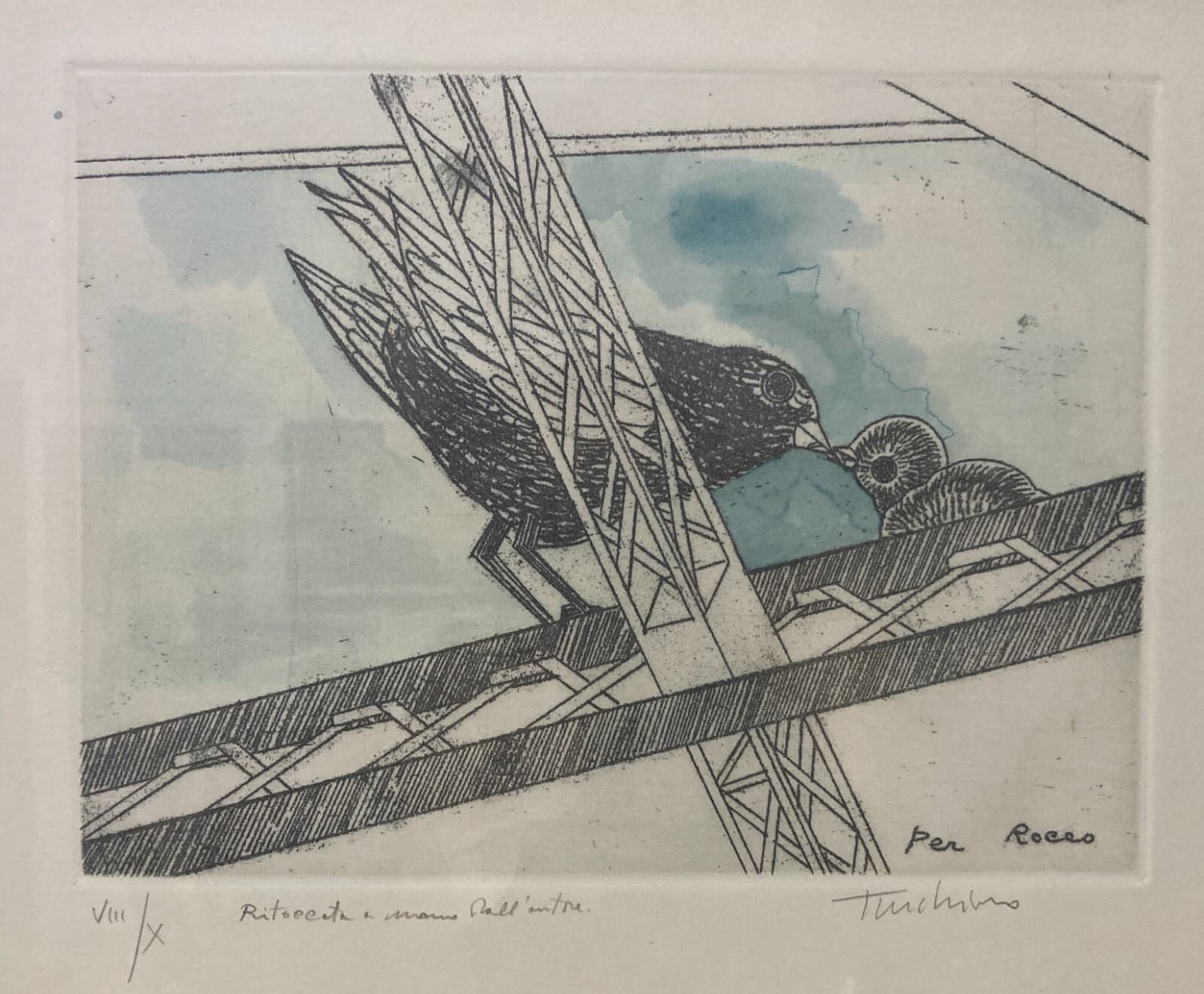 Arte Contemporanea   Artista Turchiaro   Incisione Colorata A Mano   Uccelli   Firmata