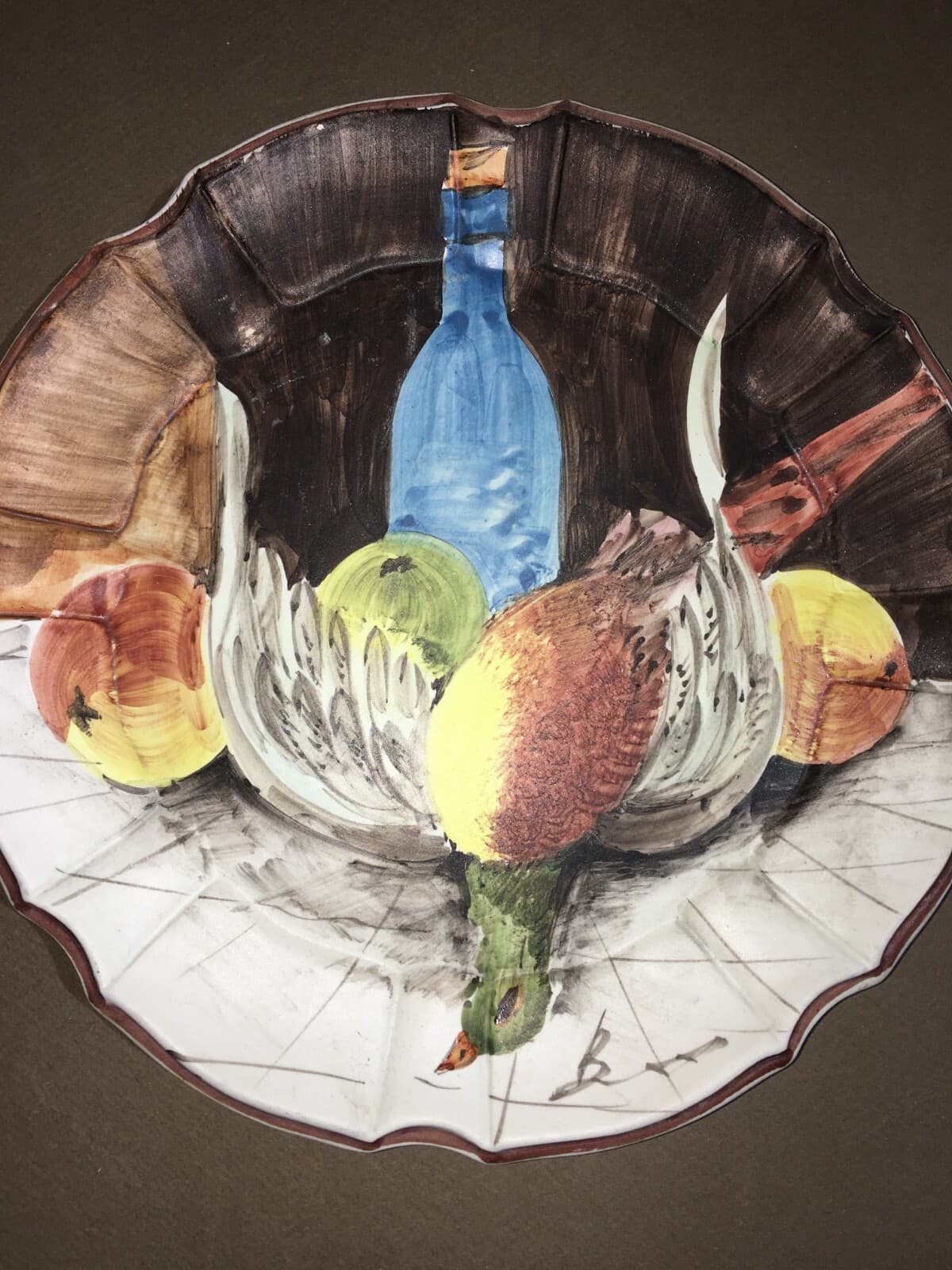 Arte: Ceramica Artistica Di Bassano, Piatto Dipinto Con Natura Morta E Cacciagione