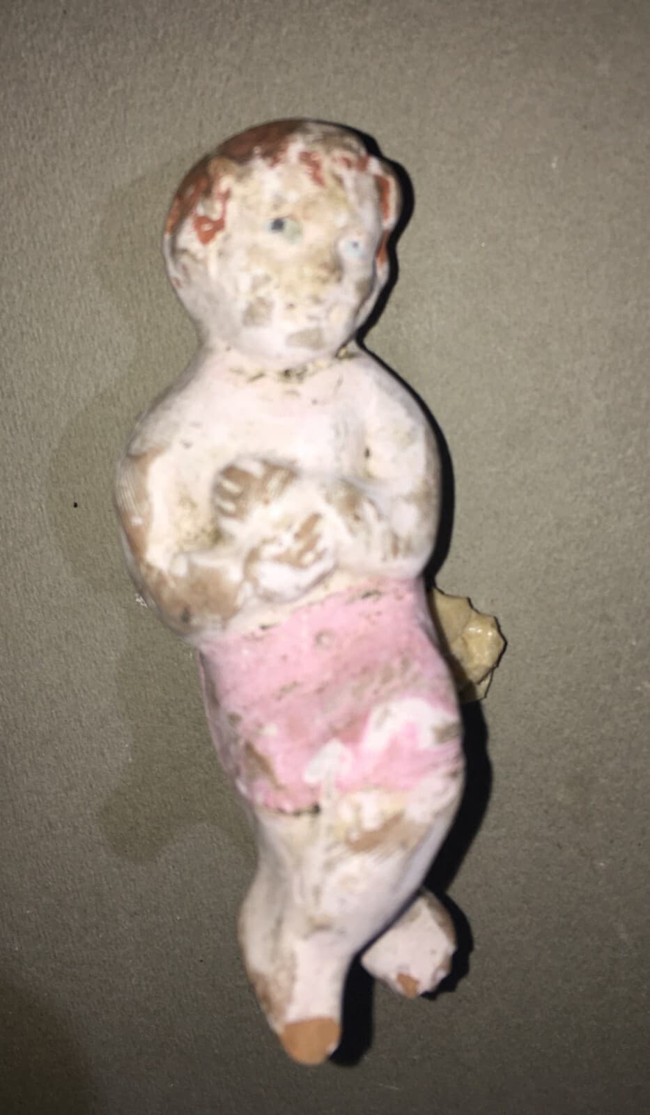 Arte Popolare Devozionale: Bambinello Da Presepe In Terracotta Policroma