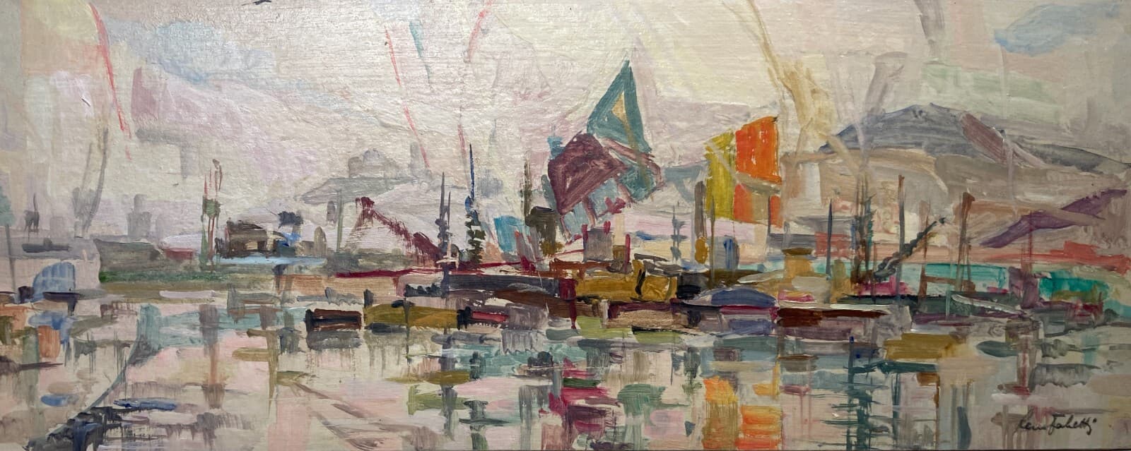 Marche, Ancona: Veduta Portuale Di Reno Fabretti, Arte Del '900