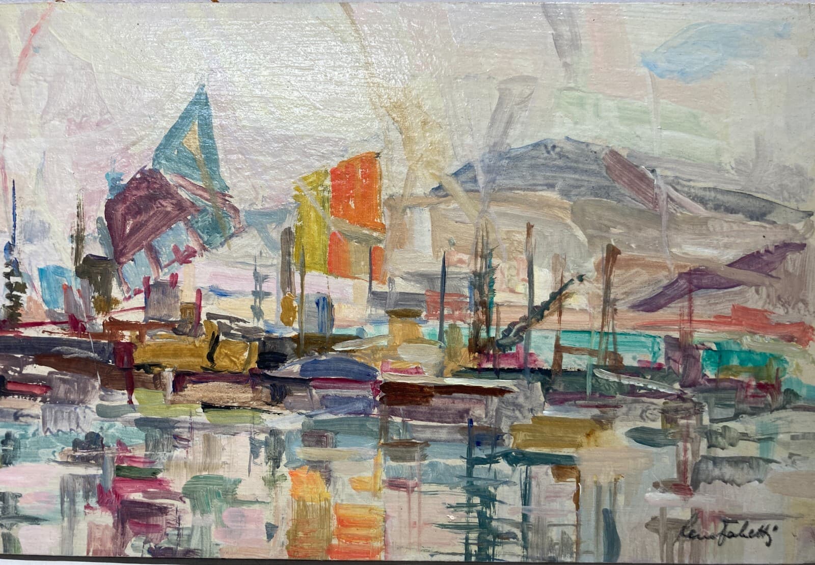 Marche, Ancona: Veduta Portuale Di Reno Fabretti, Arte Del '900