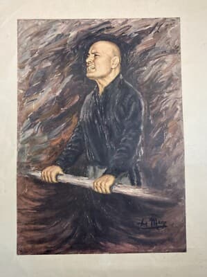 Manifesto Da Collezione: Mussolini, Grande Ritratto Dell'Artista De Meo (Militaria, '900)