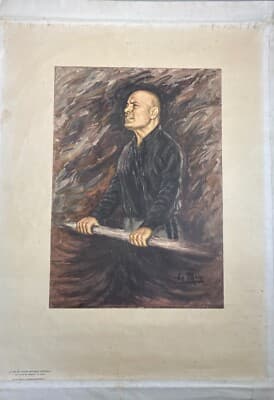 Manifesto Da Collezione: Mussolini, Grande Ritratto Dell'Artista De Meo (Militaria, '900)