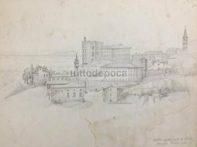 Velletri Dalla Parte Di Porta Romana, Marzo 1835   Raro Disegno Antico