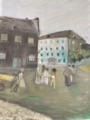 Suggestiva Veduta Animata Di Paese   Artista Marongio   Dipinto Da Collezione