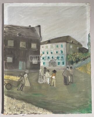 Suggestiva Veduta Animata Di Paese   Artista Marongio   Dipinto Da Collezione