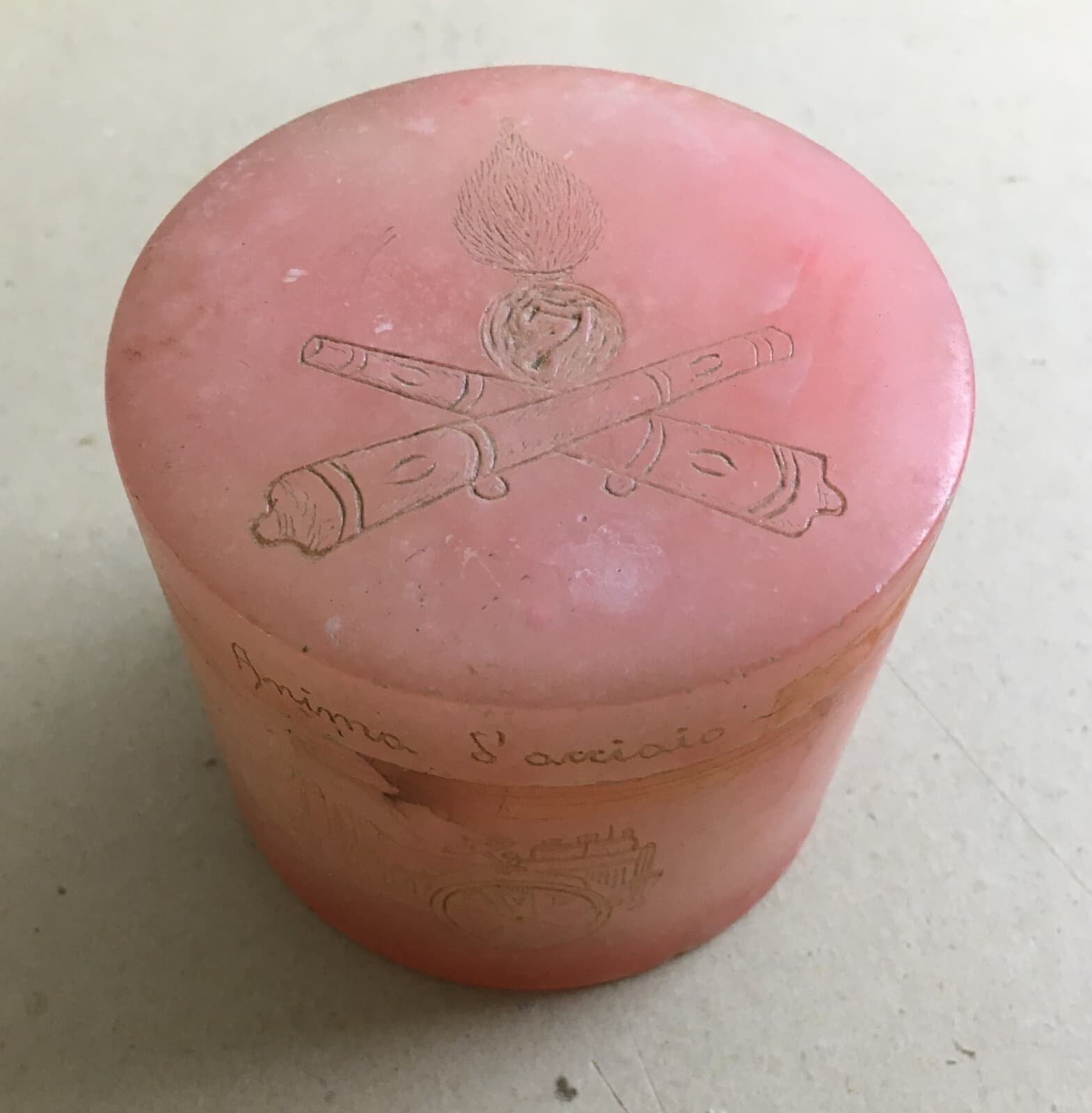 Scatola Militare In Alabastro Rosa Del 7° Reggimento Artiglieria, 1935