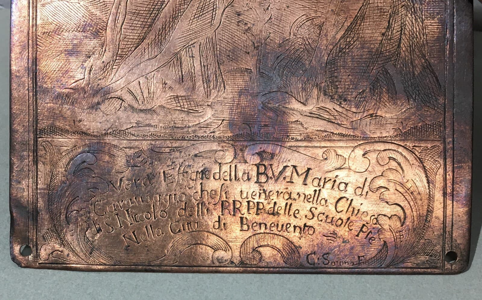 Arte Antica Popolare Devozionale: Benevento, Madonna Di Caravaggio, Lastra In Rame