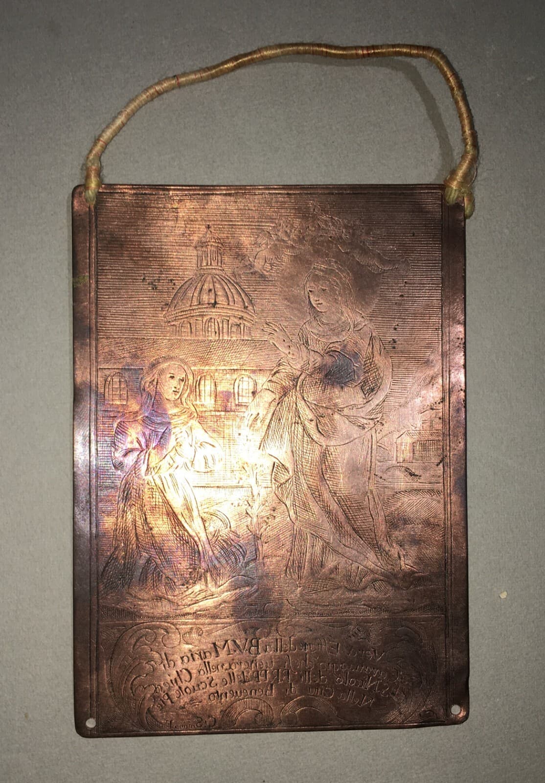 Arte Antica Popolare Devozionale: Benevento, Madonna Di Caravaggio, Lastra In Rame