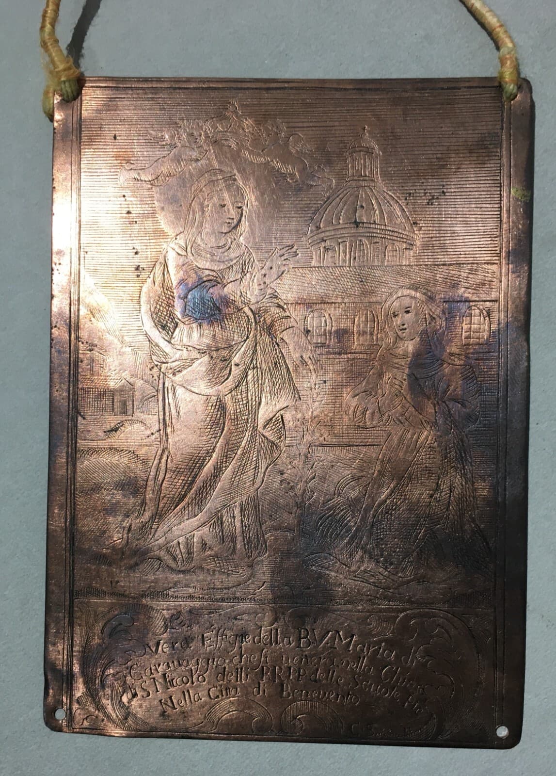 Arte Antica Popolare Devozionale: Benevento, Madonna Di Caravaggio, Lastra In Rame