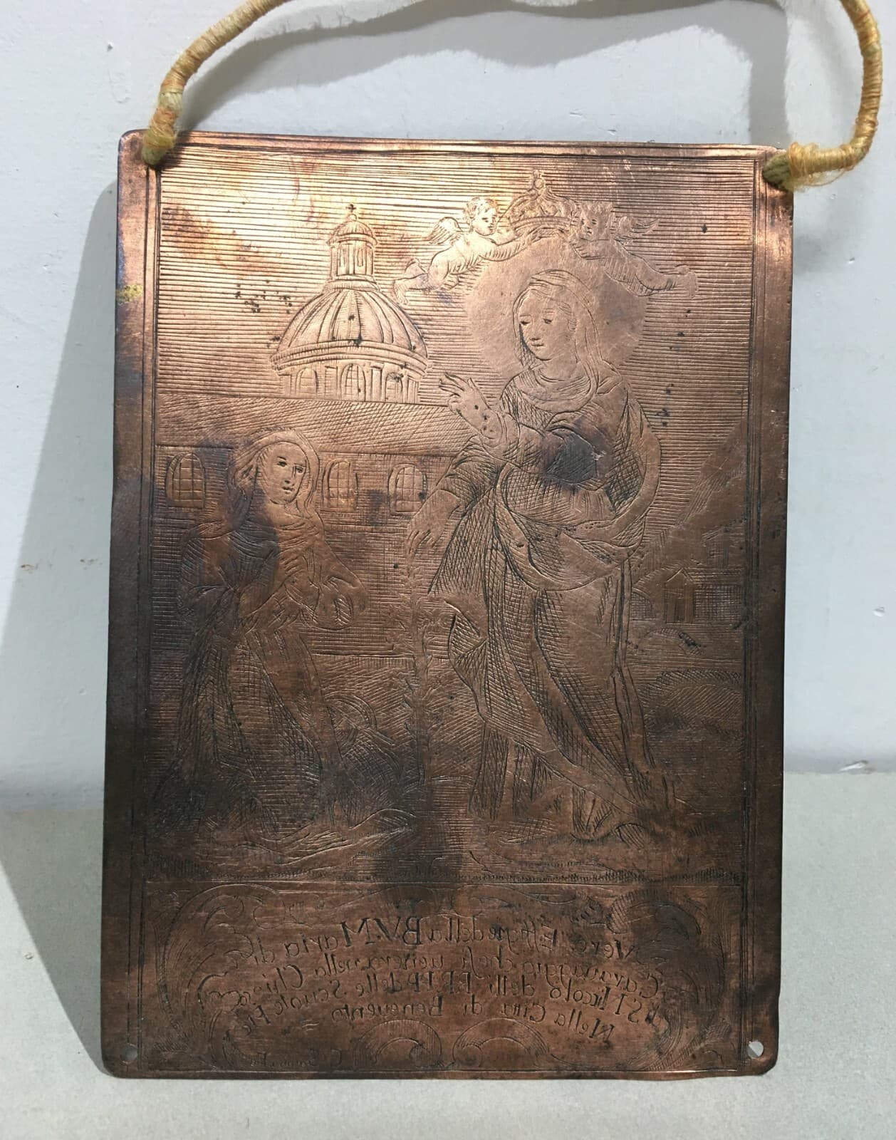 Arte Antica Popolare Devozionale: Benevento, Madonna Di Caravaggio, Lastra In Rame