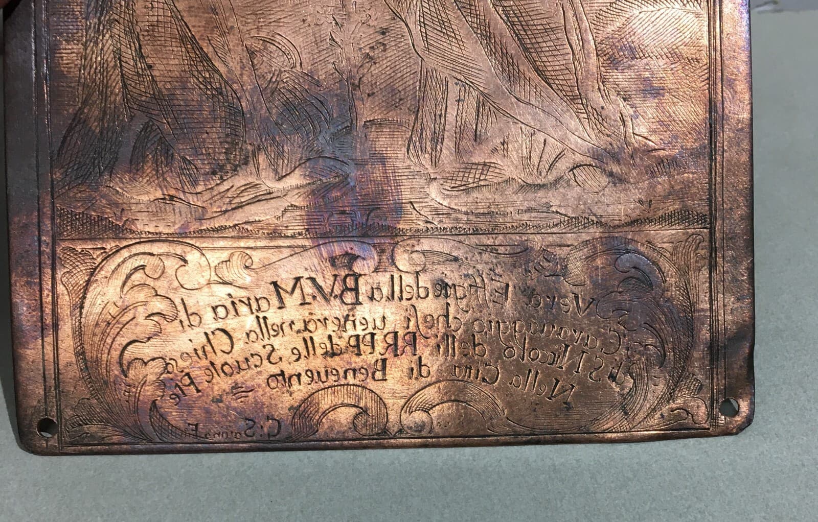 Arte Antica Popolare Devozionale: Benevento, Madonna Di Caravaggio, Lastra In Rame