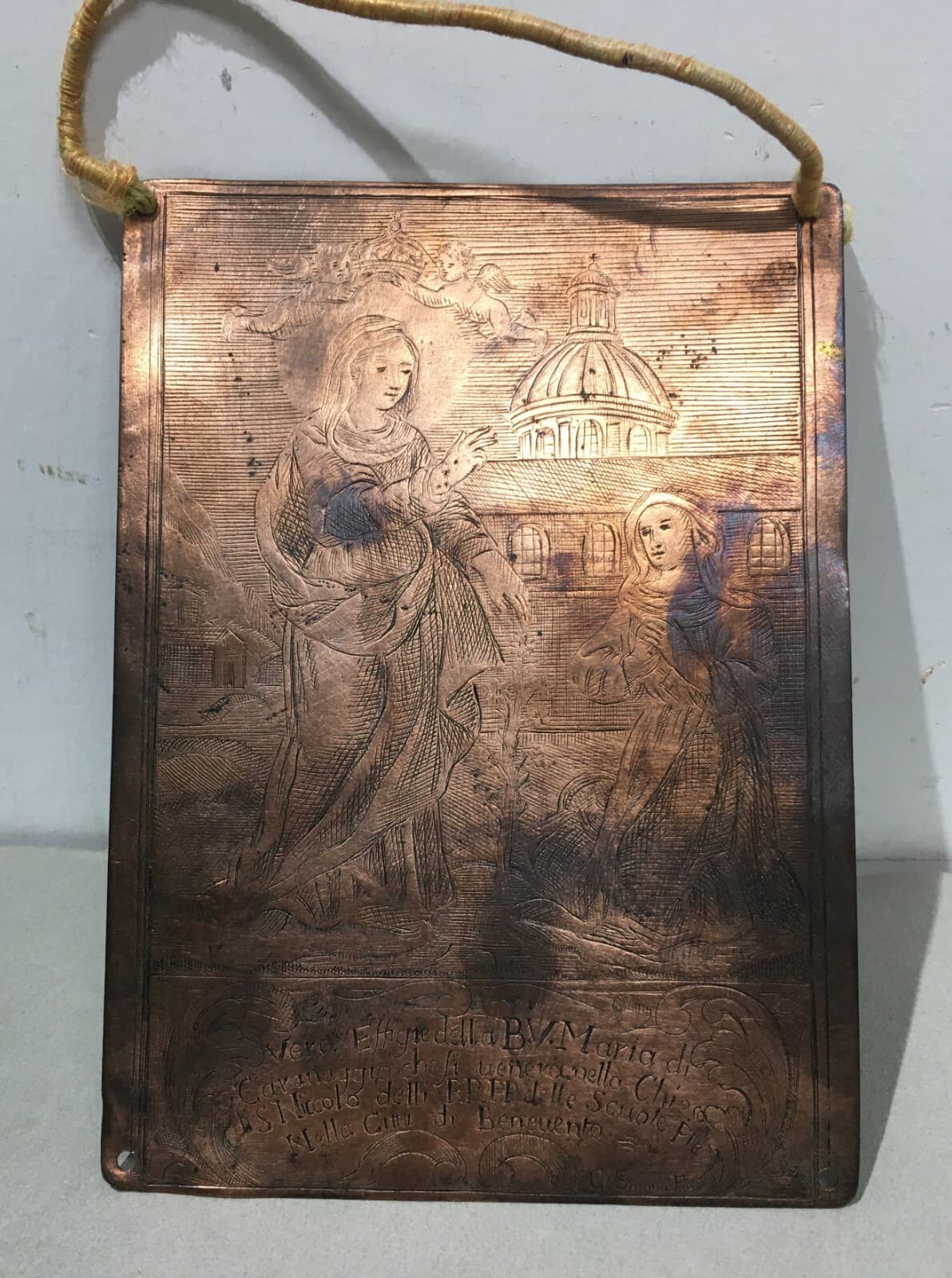 Arte Antica Popolare Devozionale: Benevento, Madonna Di Caravaggio, Lastra In Rame