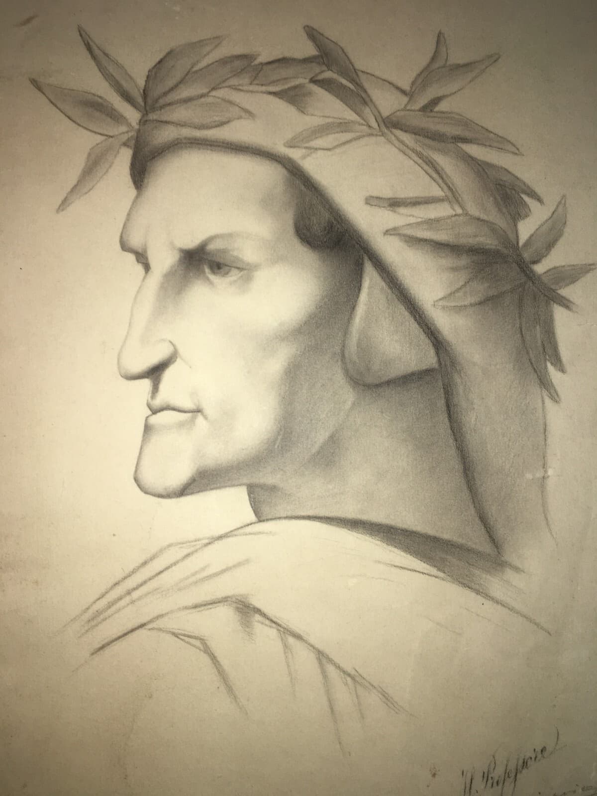 Ritratto Di Dante Alighieri   Disegno Originale Di Francesco Tito