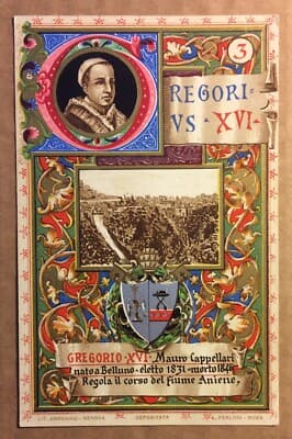 Papa Gregorio XVI (Mauro Cappellari), Belluno. Cartolina Cromolitografica Armanino
