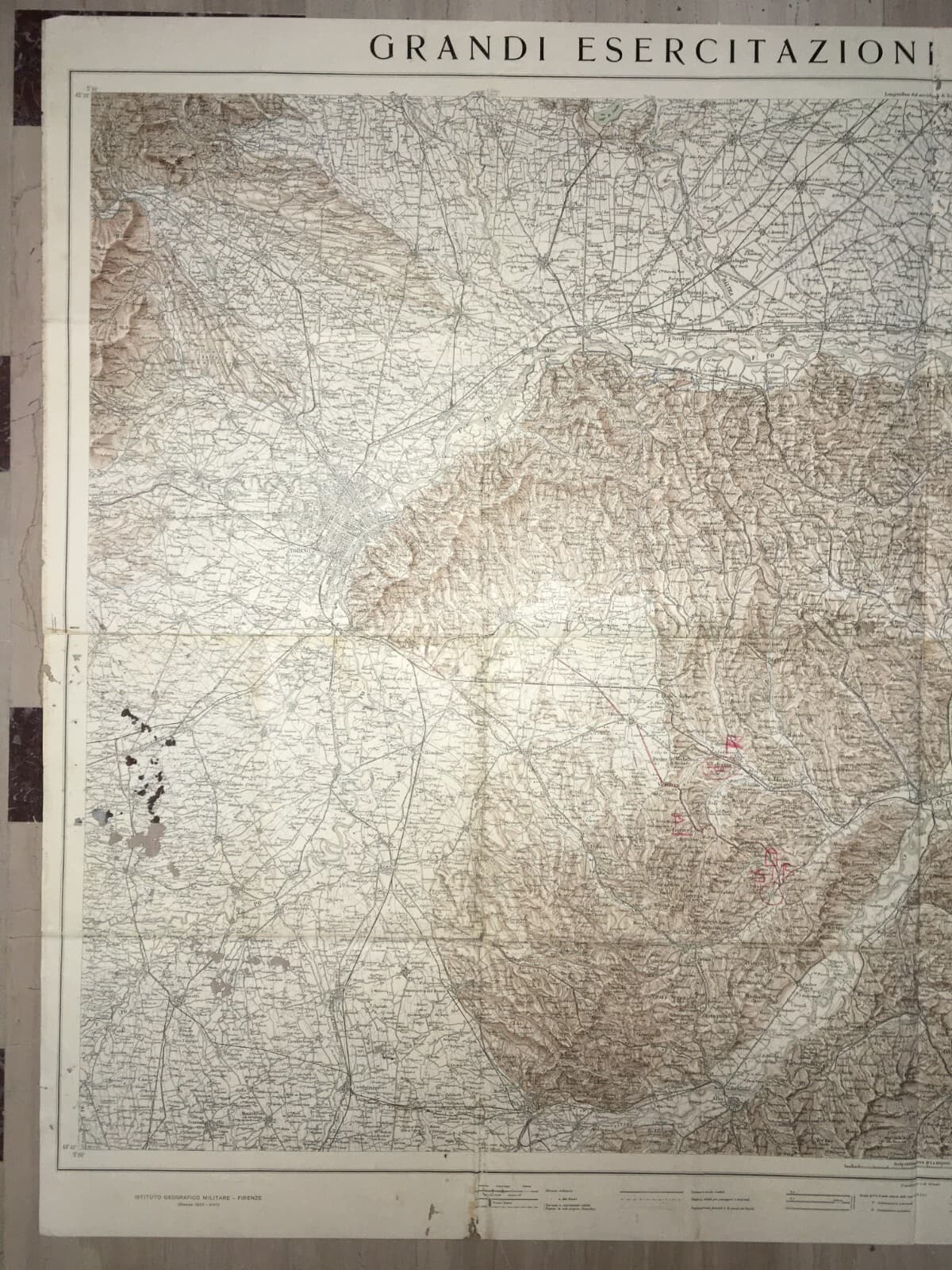 Militaria   Grande Cartografia d'Epoca   Torino, Alessandria, Asti, Vercelli   1939