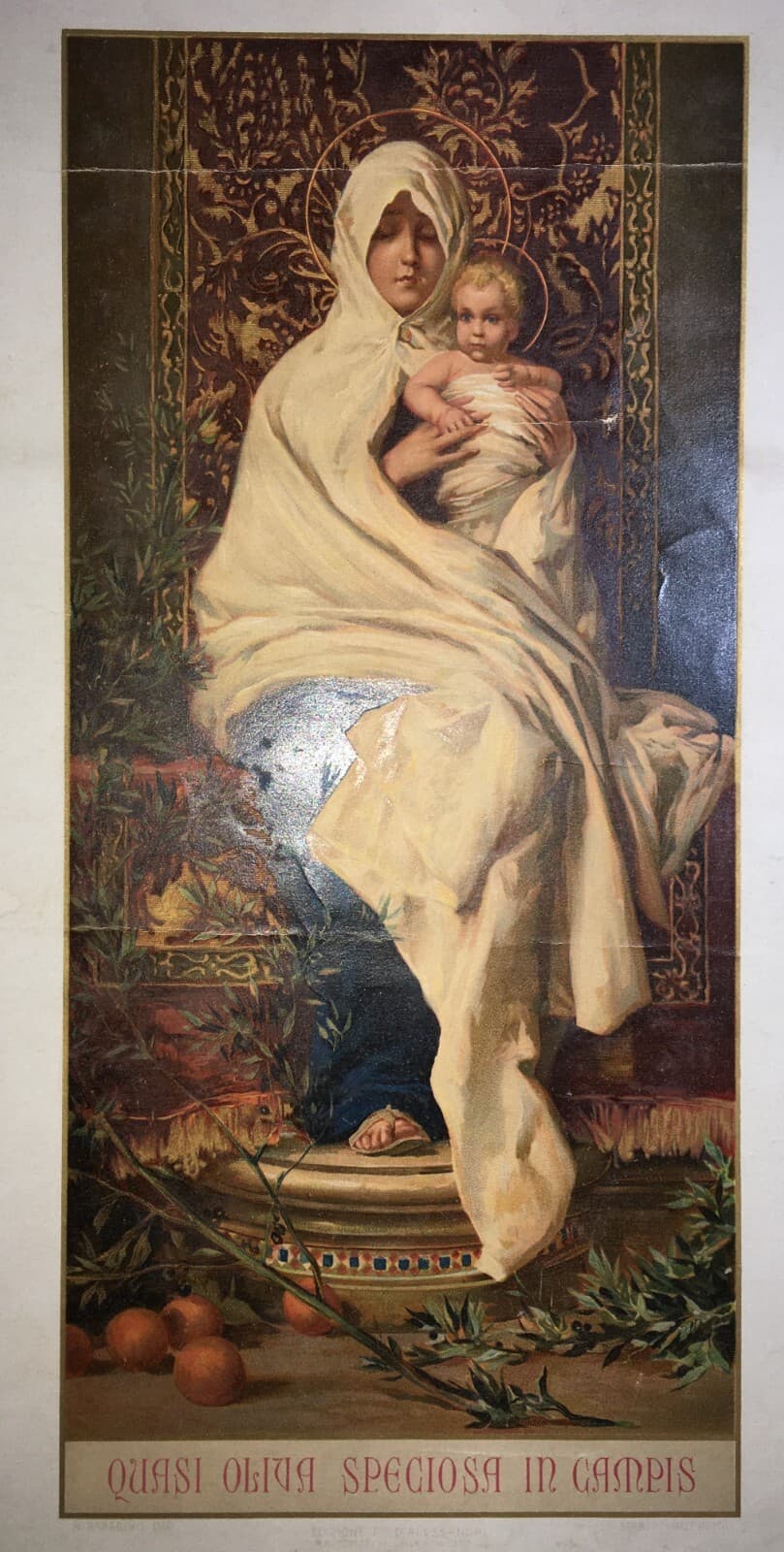 Arte Devozionale: Madonna Dell'Ulivo, Antica Cromolitografia Decorativa A Colori