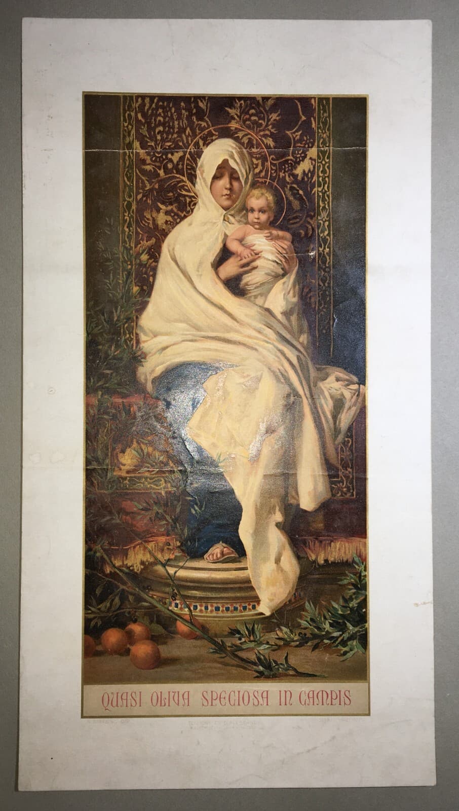 Arte Devozionale: Madonna Dell'Ulivo, Antica Cromolitografia Decorativa A Colori