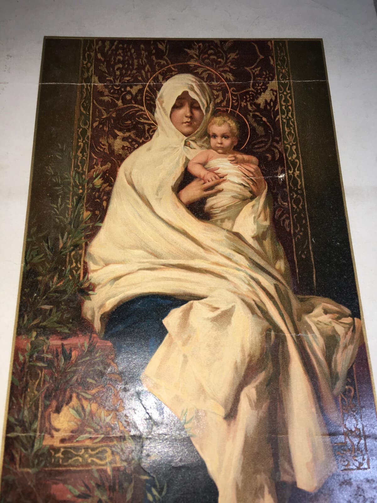 Arte Devozionale: Madonna Dell'Ulivo, Antica Cromolitografia Decorativa A Colori