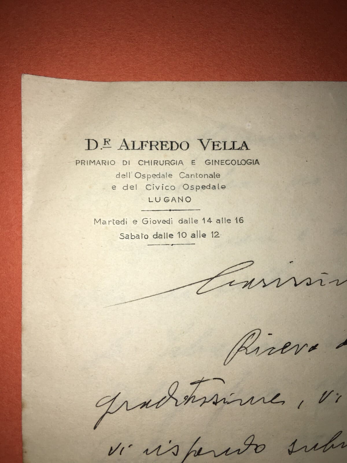 Medicina E Ginecologia: Antica Corrispondenza Del Dr. Alfredo Vella, Lugano, 1931