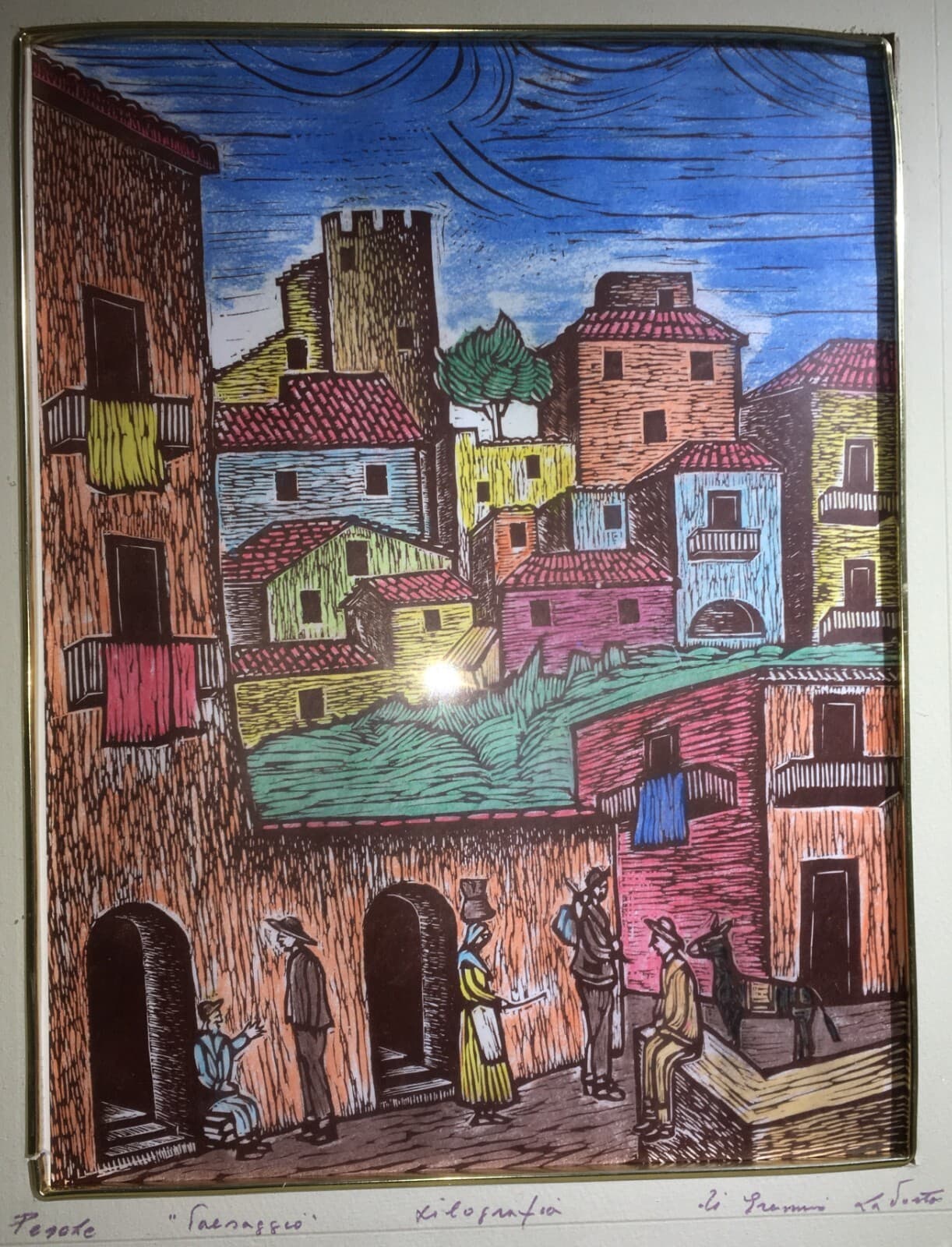 Pesche, Isernia: Veduta Popolare E Folklore   Xilografia A Colori