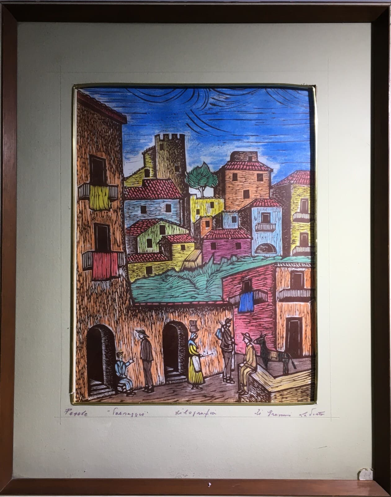 Pesche, Isernia: Veduta Popolare E Folklore   Xilografia A Colori