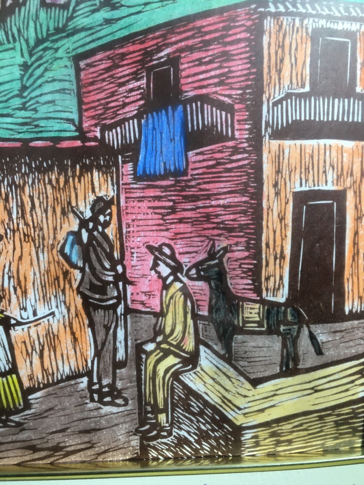 Pesche, Isernia: Veduta Popolare E Folklore   Xilografia A Colori