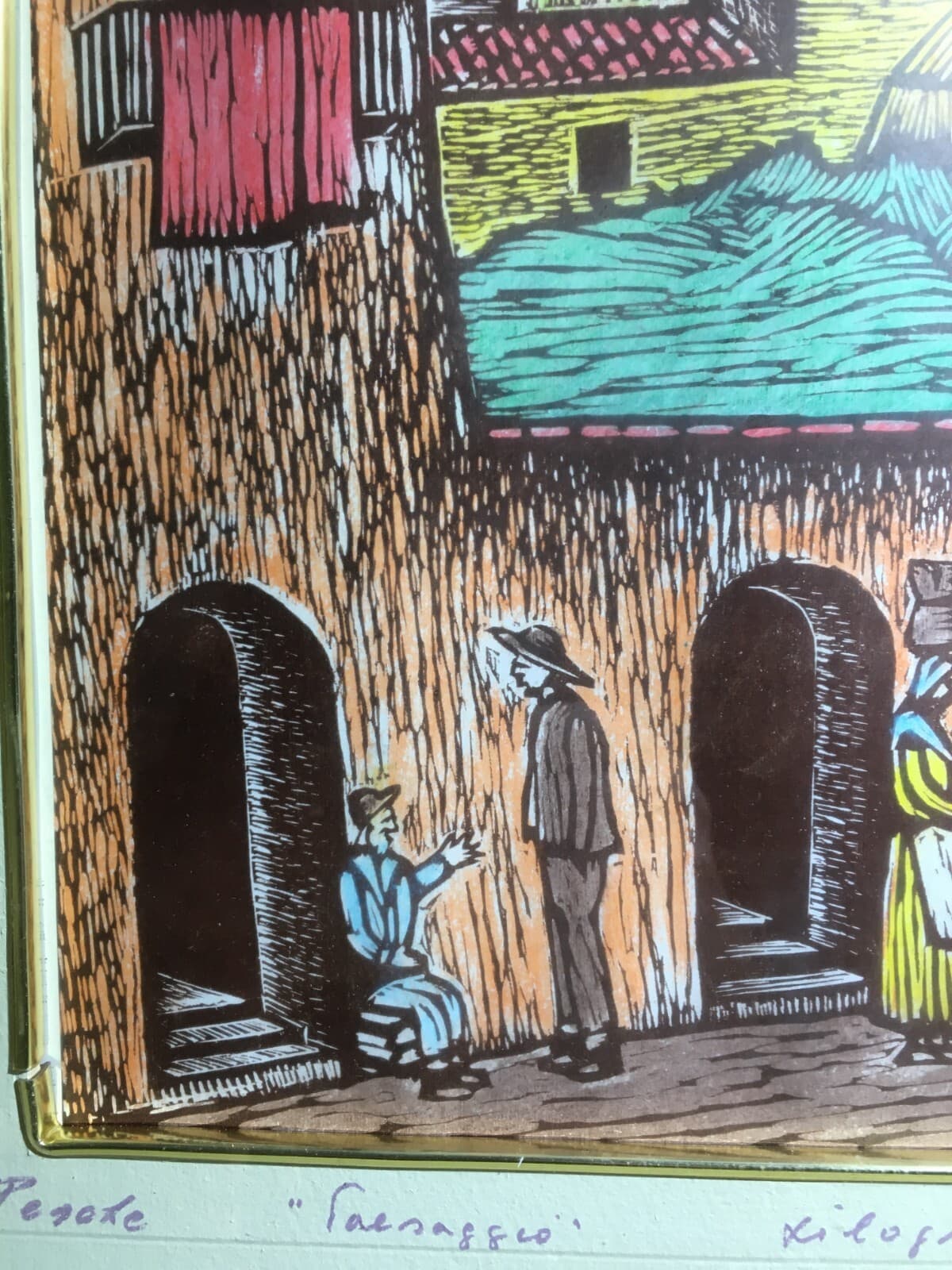 Pesche, Isernia: Veduta Popolare E Folklore   Xilografia A Colori