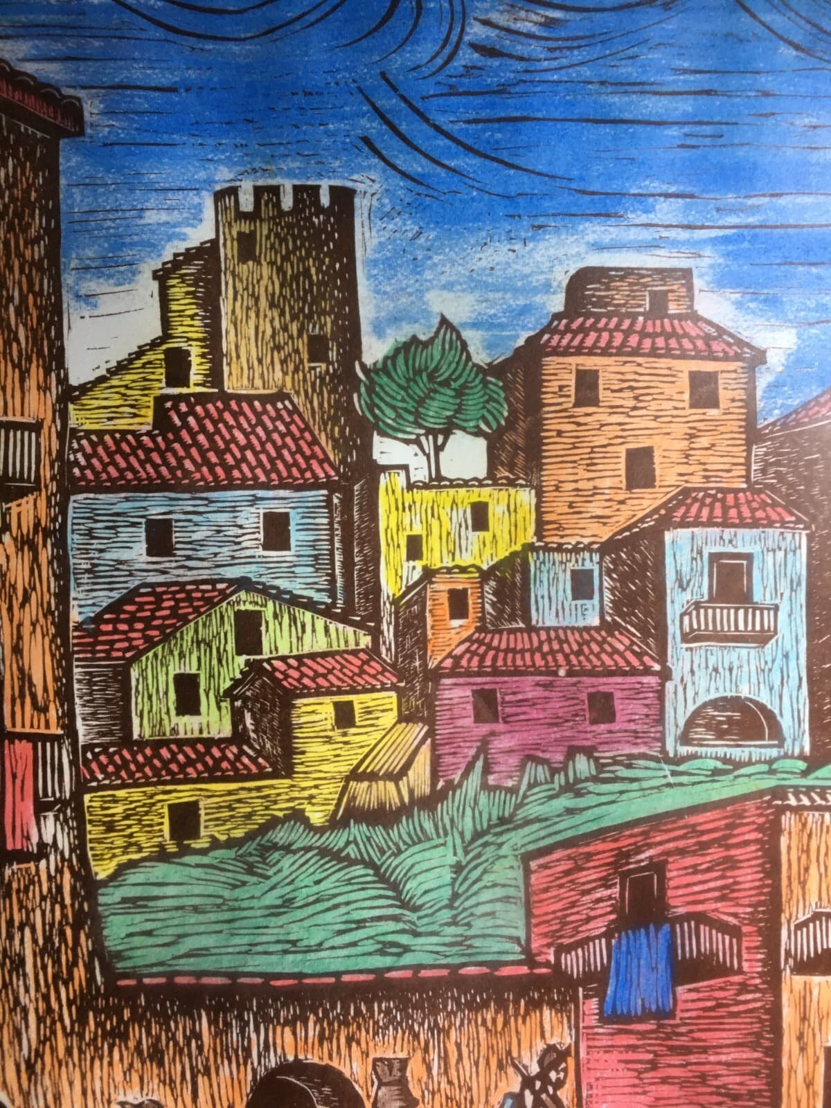 Pesche, Isernia: Veduta Popolare E Folklore   Xilografia A Colori