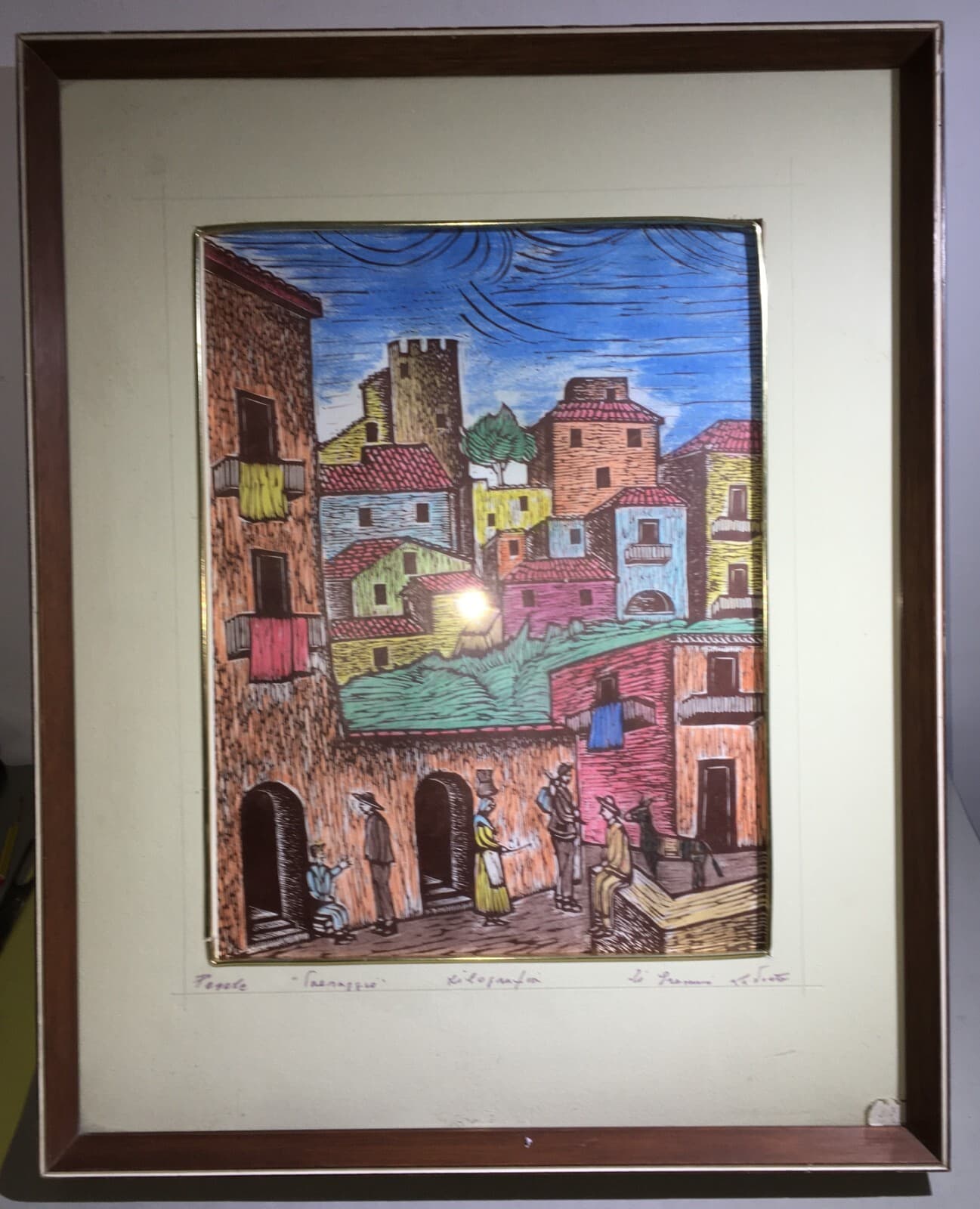 Pesche, Isernia: Veduta Popolare E Folklore   Xilografia A Colori