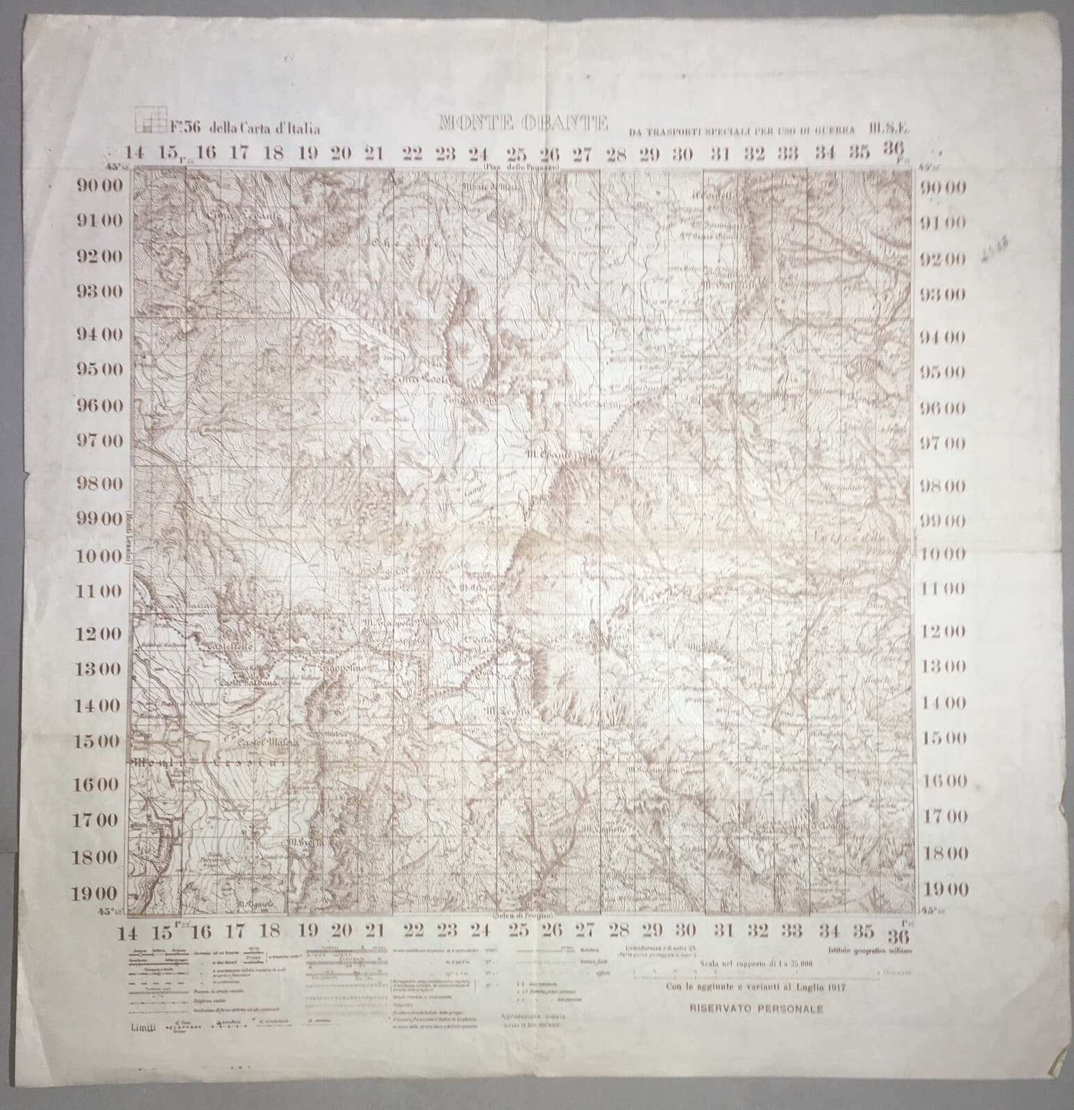 Militaria. Grande Guerra. Cartografia. Verona. Monte Obante. Vicenza. Longare. Stampa.