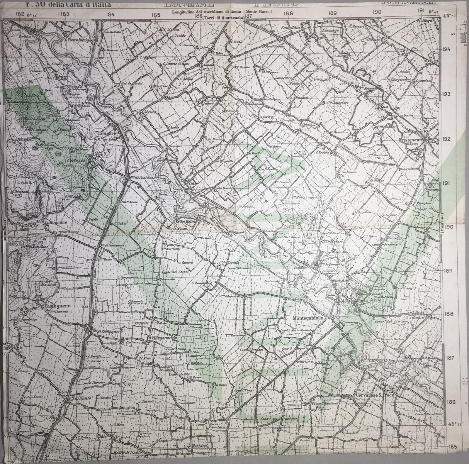 Militaria. Grande Guerra. Cartografia. Verona. Monte Obante. Vicenza. Longare. Stampa.