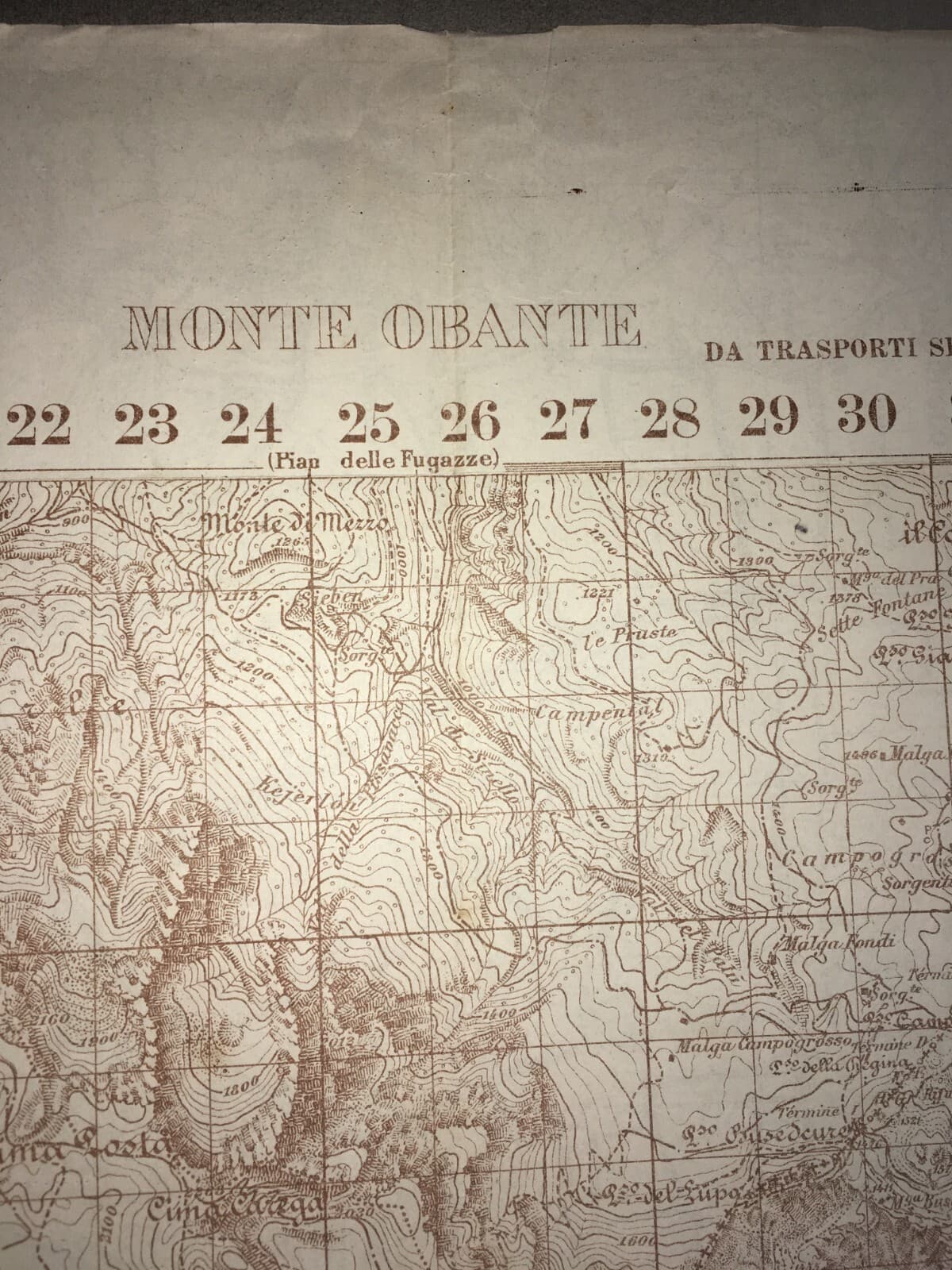 Militaria. Grande Guerra. Cartografia. Verona. Monte Obante. Vicenza. Longare. Stampa.