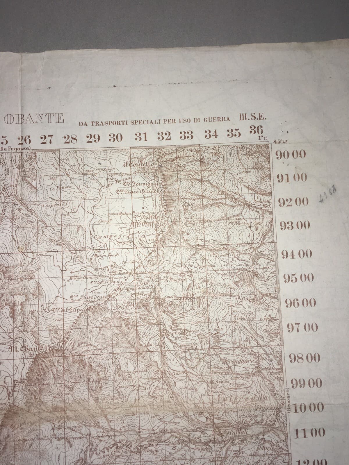Militaria. Grande Guerra. Cartografia. Verona. Monte Obante. Vicenza. Longare. Stampa.