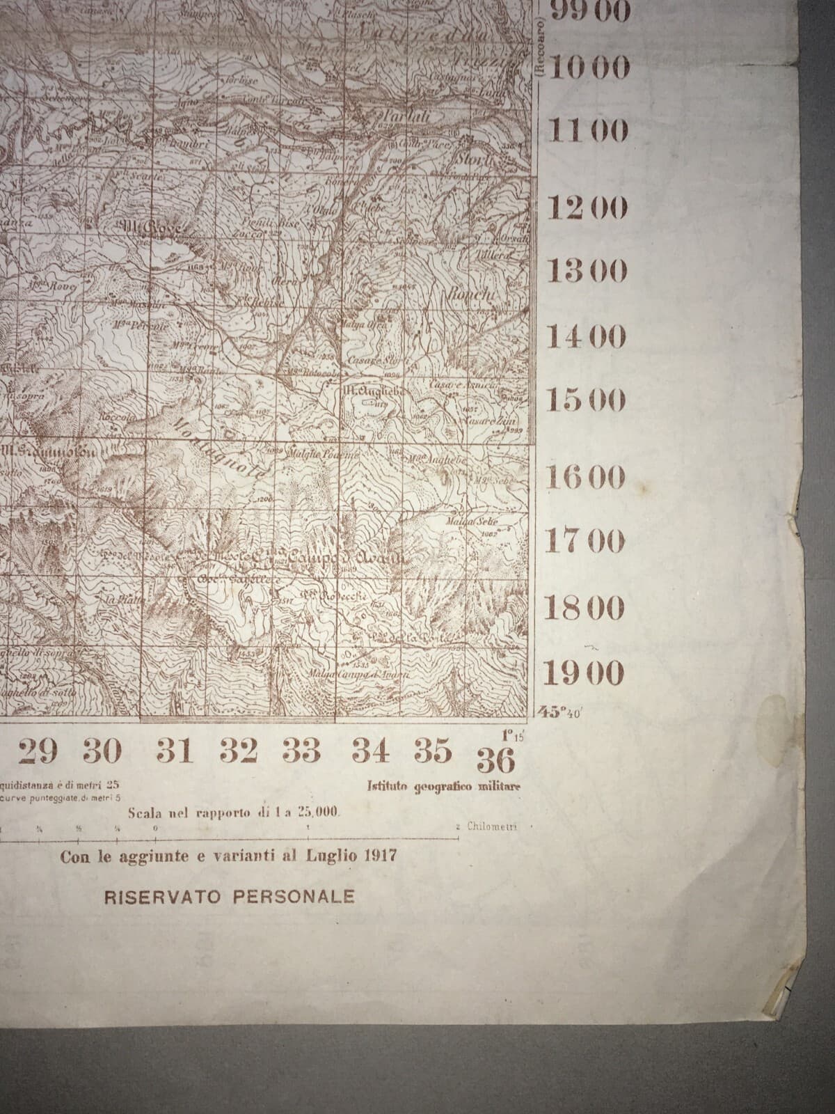 Militaria. Grande Guerra. Cartografia. Verona. Monte Obante. Vicenza. Longare. Stampa.