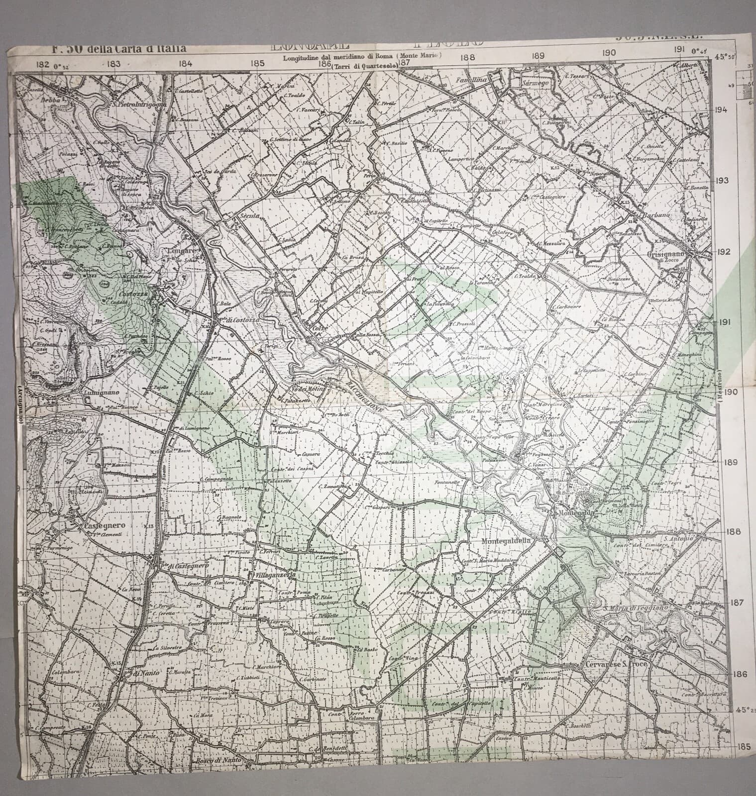 Militaria. Grande Guerra. Cartografia. Verona. Monte Obante. Vicenza. Longare. Stampa.