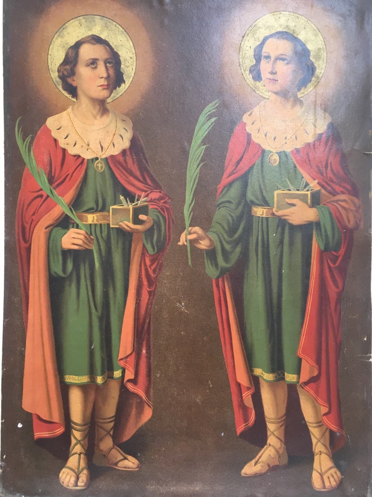 Medicina, Barbieri, Dolciaria, Arte Antica: Stampa Popolare Devozionale Dei Santi Medici