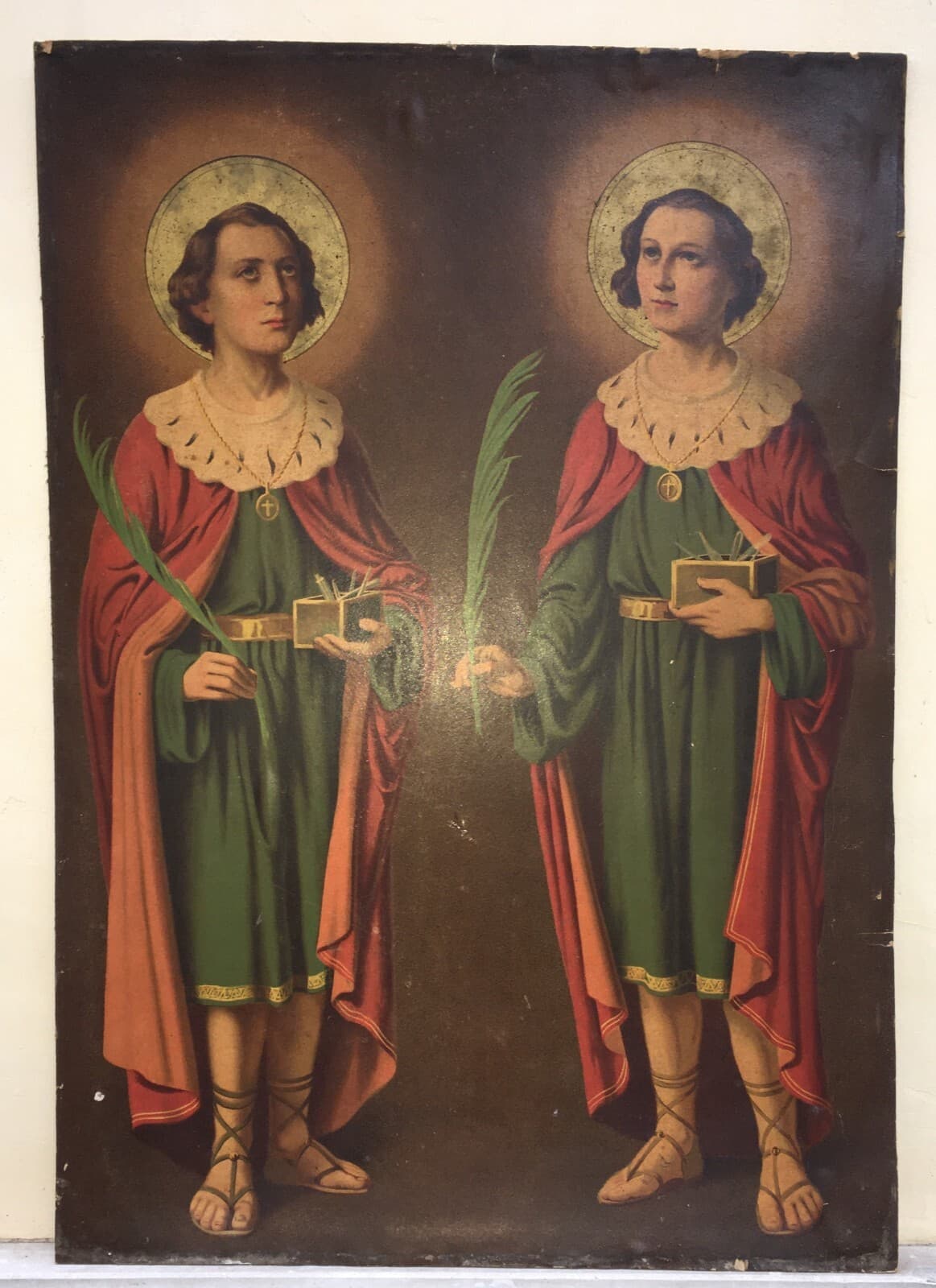 Medicina, Barbieri, Dolciaria, Arte Antica: Stampa Popolare Devozionale Dei Santi Medici