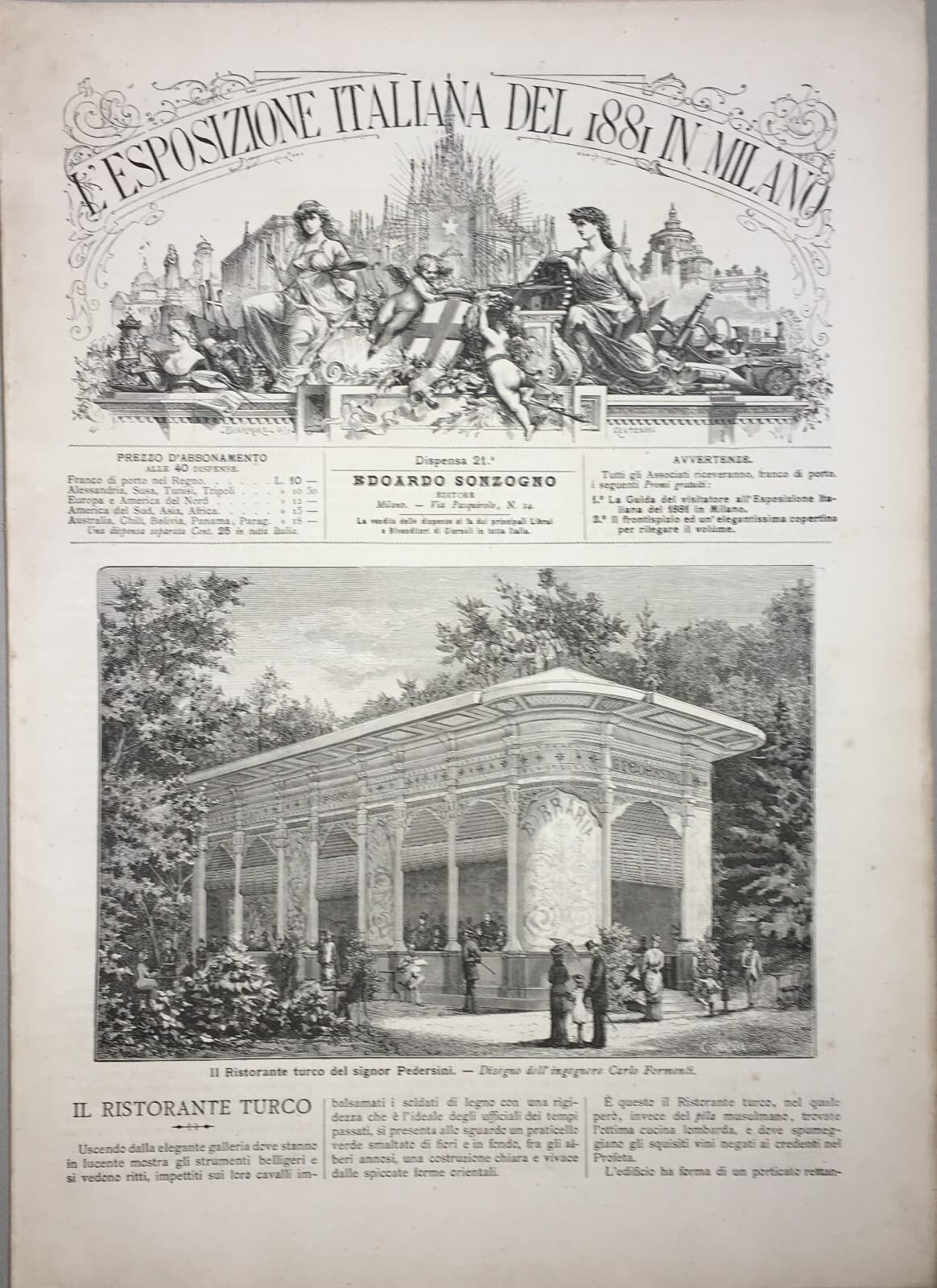 Milano: Esposizione Del 1881, Ristorante Turco E Birreria Ditta Pedersini