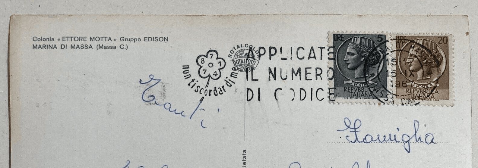 Marina Di Massa: Colonia Motta   Edison. Foto Cartolina d'Epoca A Colori Viaggiata