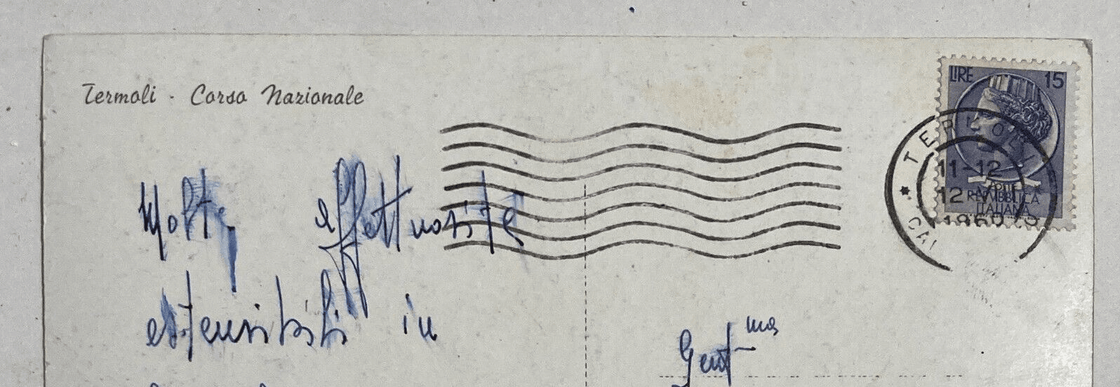 Molise, Termoli: Veduta d'Epoca Animata Di Corso Nazionale Con Automobili E Negozio Spinozzi