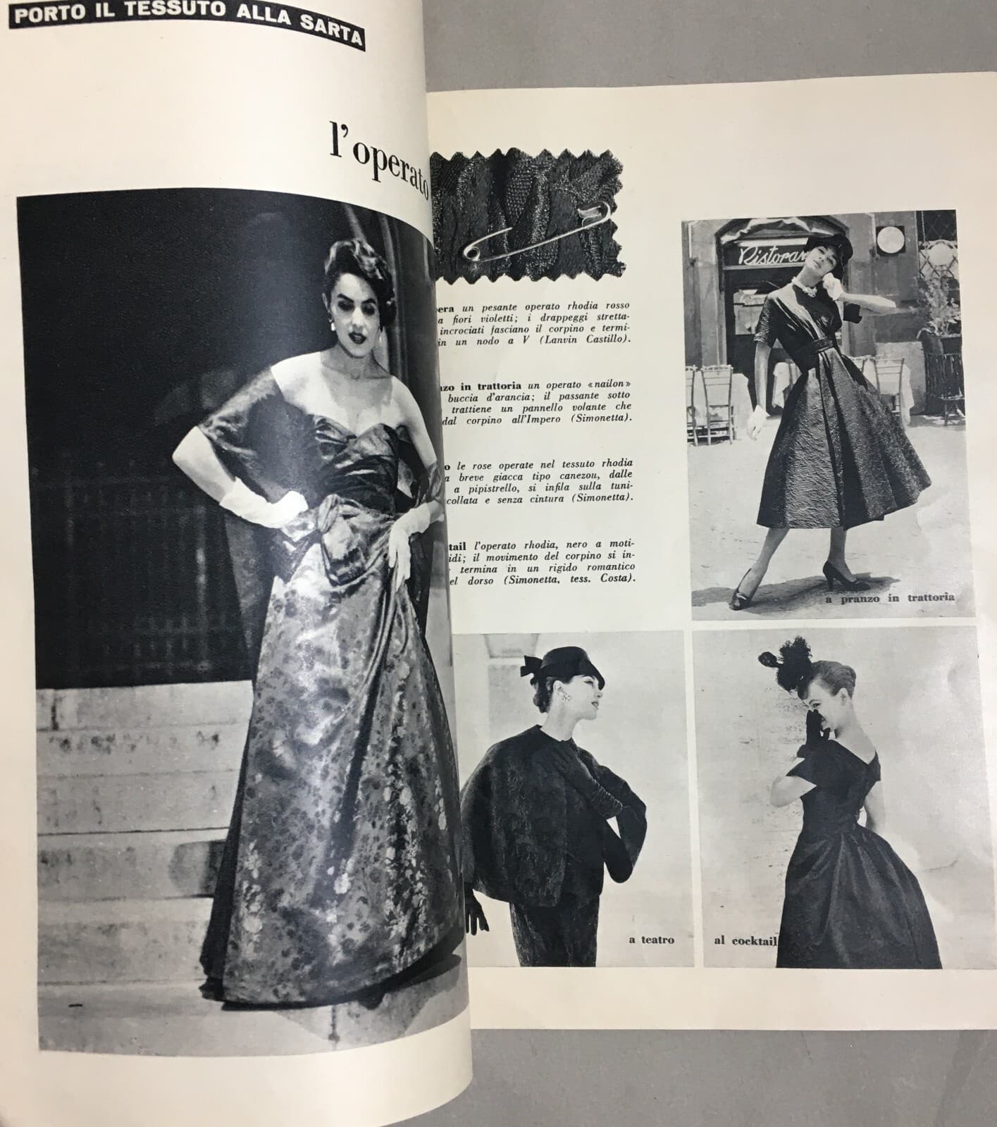 Moda Femminile, Abbigliamento, Tessuti: Rhodia, Nailon, Terital. Pubblicazione Pubblicitaria, 1957.