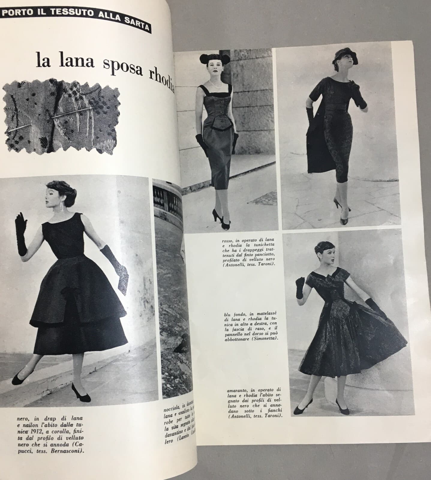 Moda Femminile, Abbigliamento, Tessuti: Rhodia, Nailon, Terital. Pubblicazione Pubblicitaria, 1957.