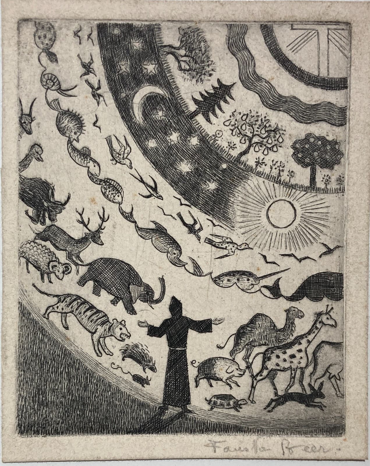 Suggestiva Grafica Artistica: Incisione Di Fausta Beer (Marche)